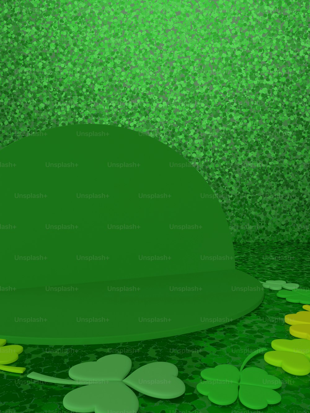 a st patrick's day background with a green hat and shamrocks