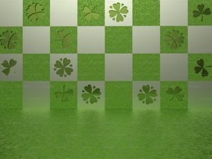 Tréboles de cuatro hojas sobre un fondo a cuadros verde y blanco