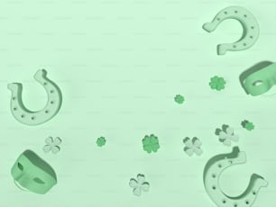 a green background with shamrocks and horseshoes