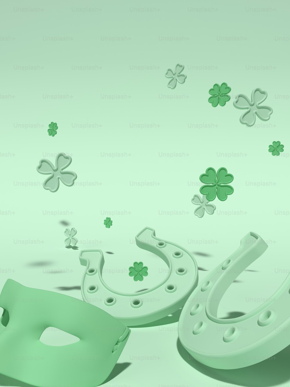 a green mask and some clovers on a light green background