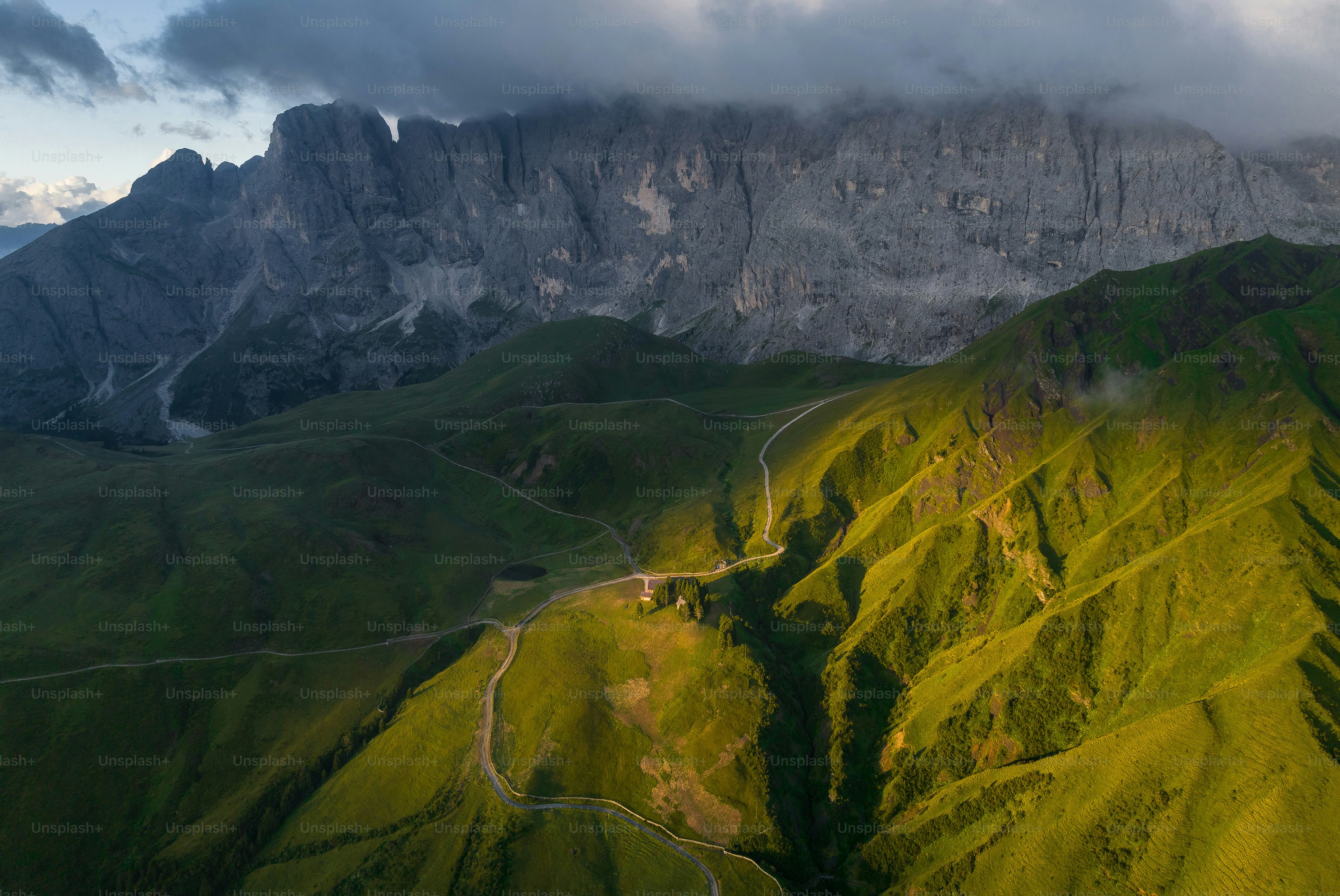 an aerial view of the mountains and valleys