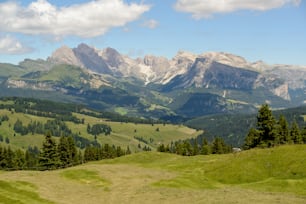 Blick auf ein Tal mit Bergen im Hintergrund