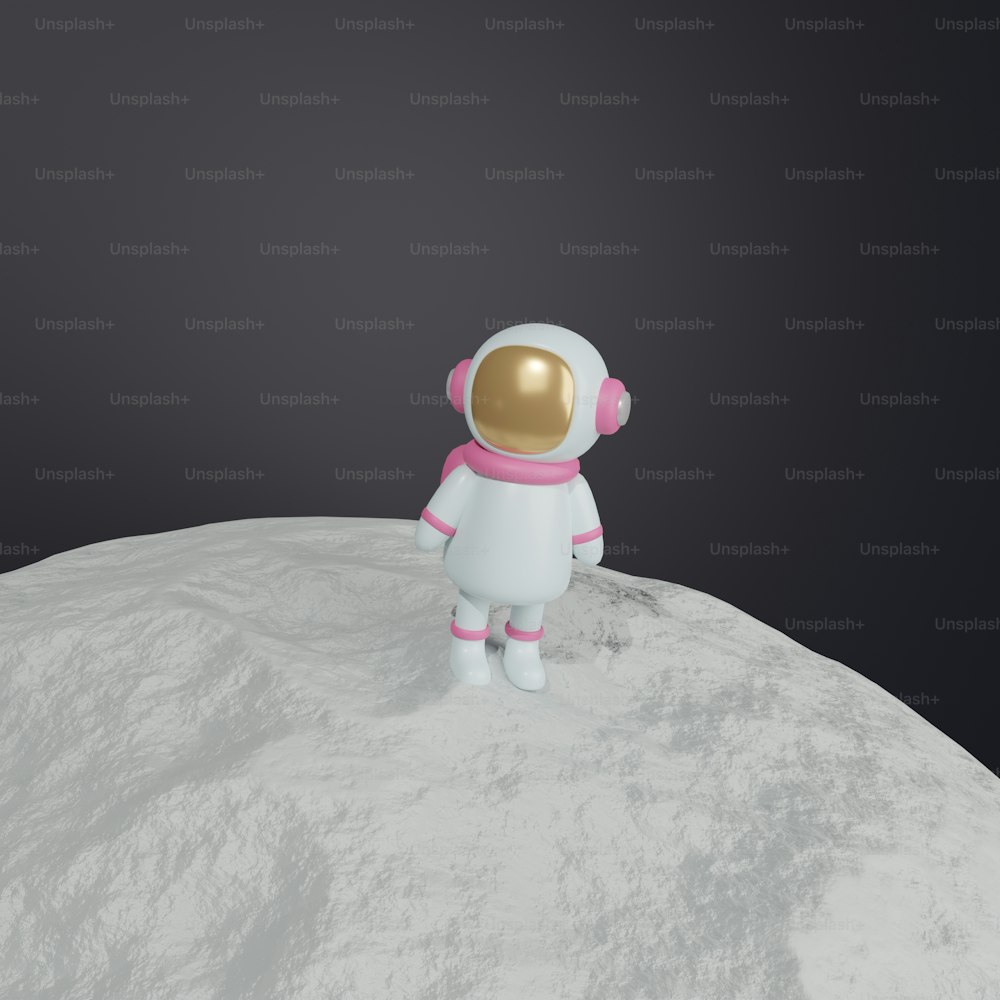 an astronaut standing on top of a white moon