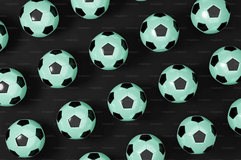 a group of green and black soccer balls