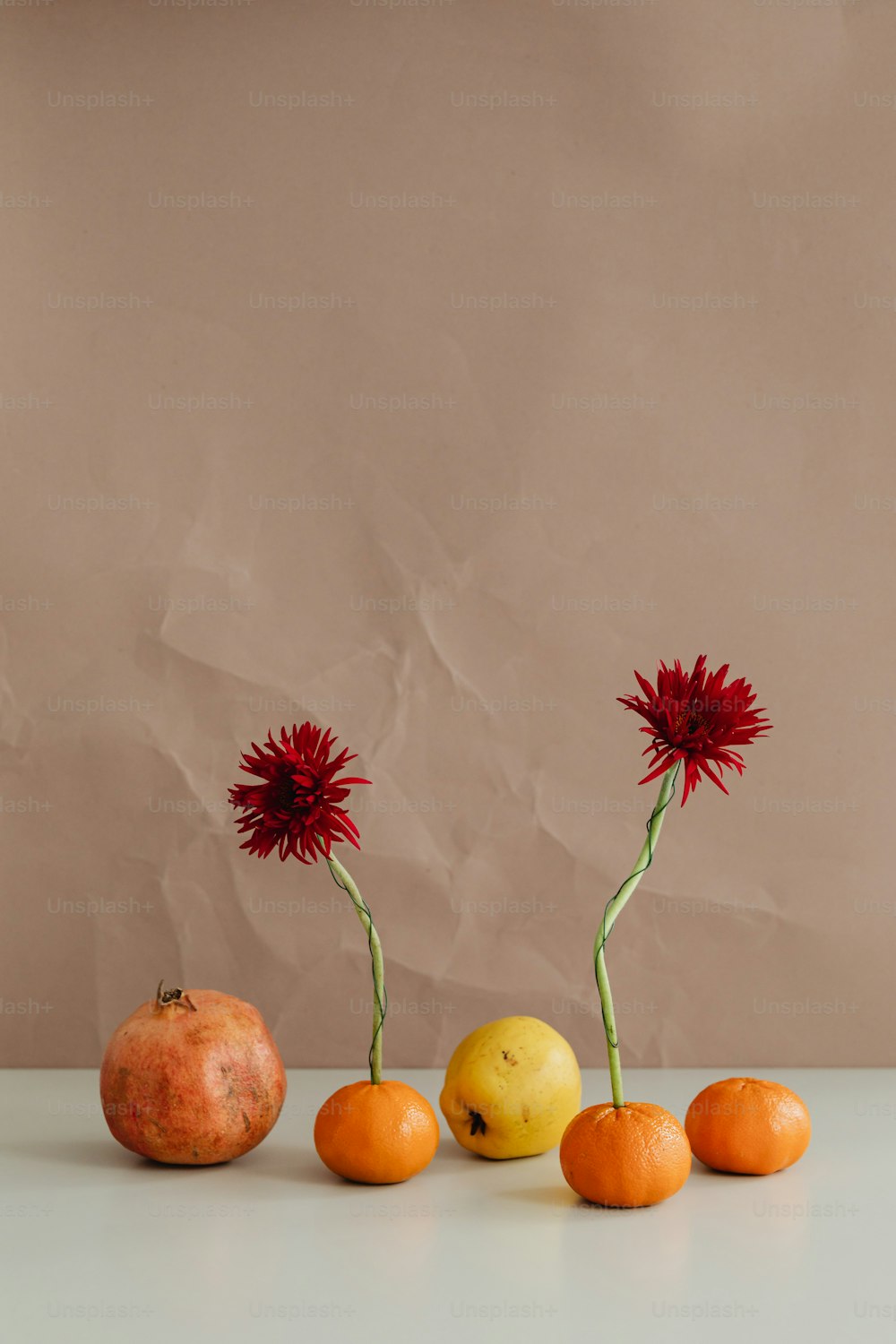 a group of fruit sitting on top of a table