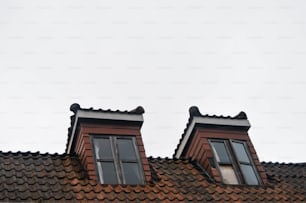 duas janelas no telhado de um edifício