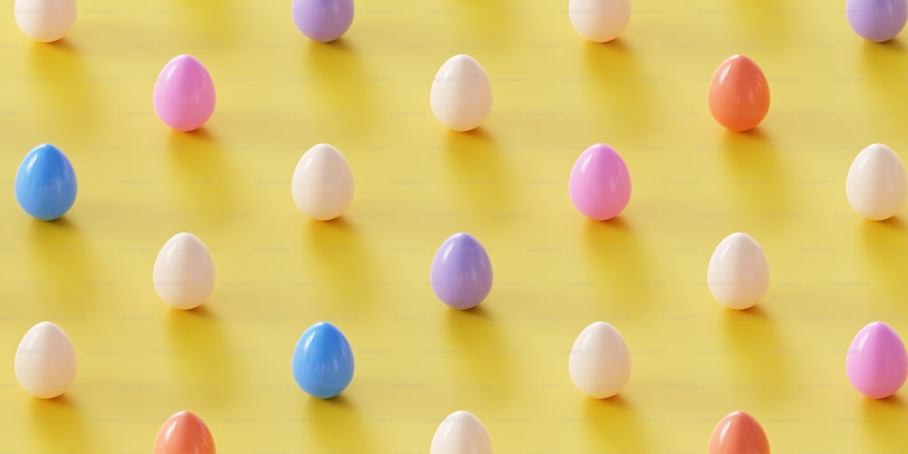 a group of eggs sitting on top of a yellow surface