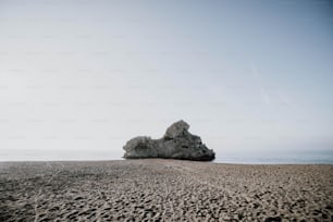 Una roca que sobresale de la arena en una playa