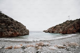 a couple of large rocks sitting on top of a beach