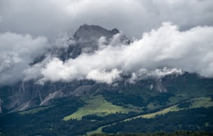 a mountain covered in lots of clouds in the distance