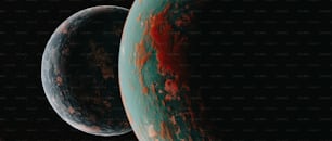 um close up de dois planetas contra um fundo preto