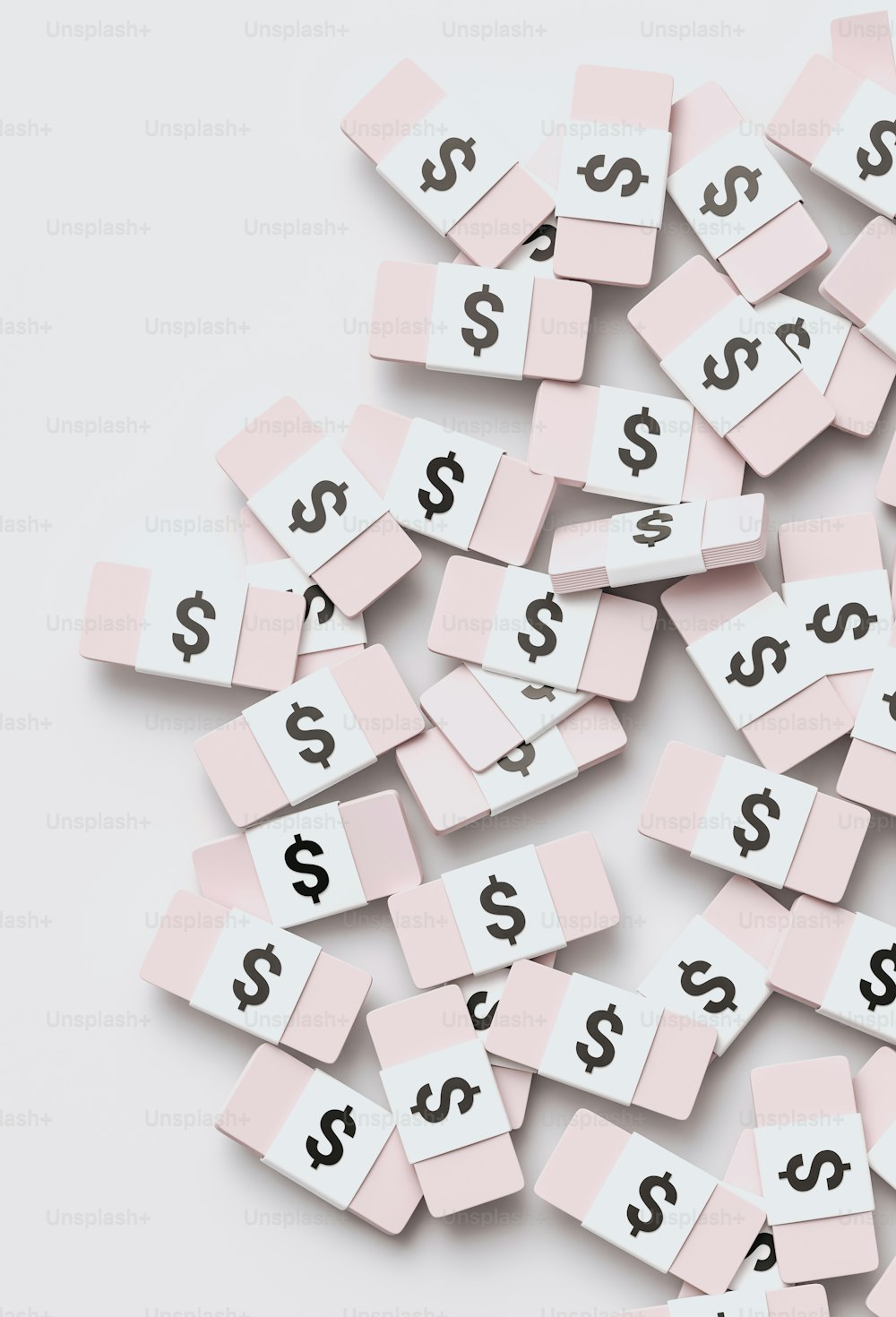 a pile of pink and white dollar signs