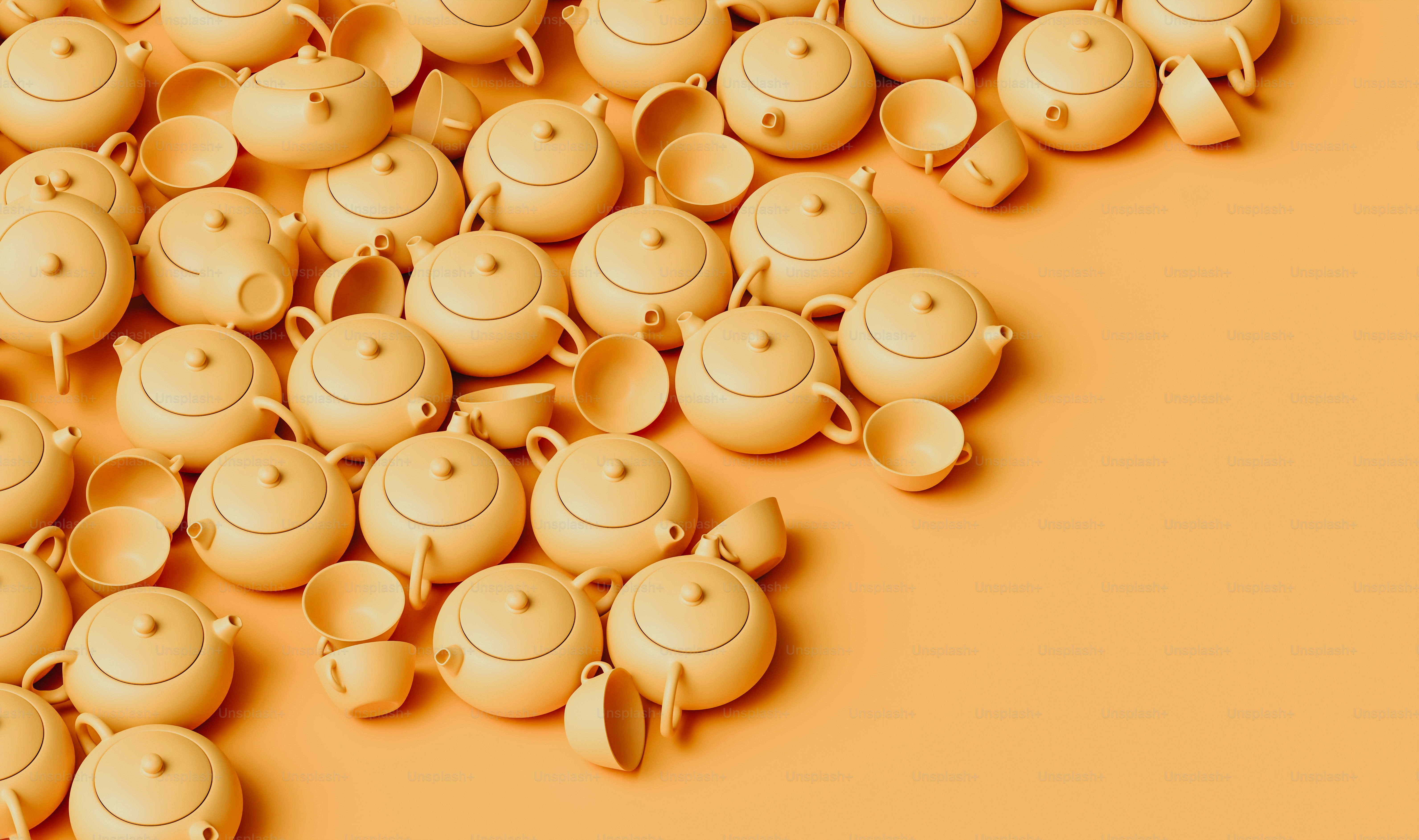 a group of teapots sitting next to each other