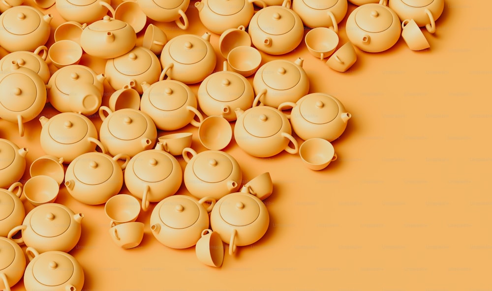 a group of teapots sitting next to each other
