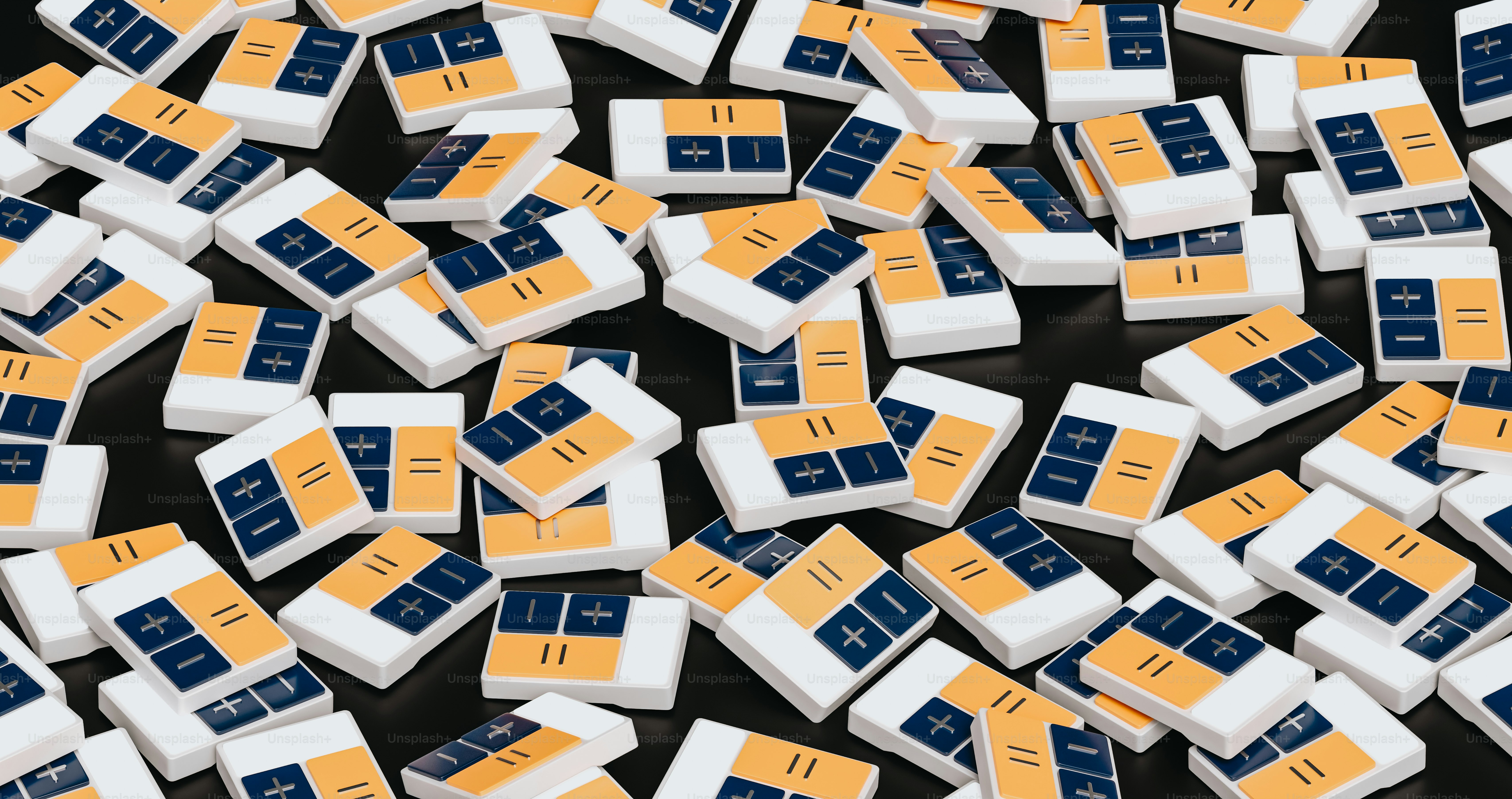 a pile of yellow and blue computer keyboards