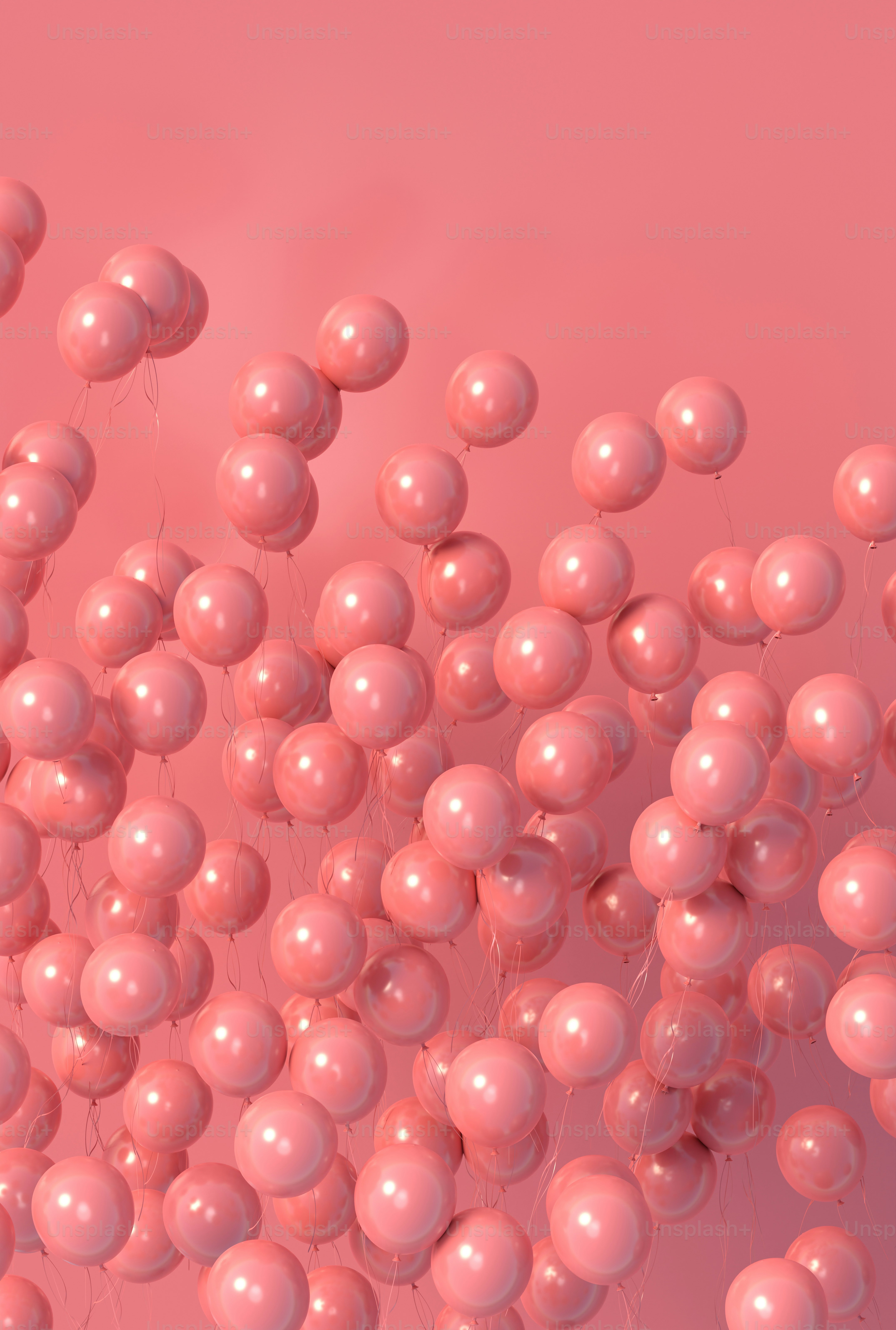A bunch of pink balloons floating in the air photo – Wallpaper Image on ...