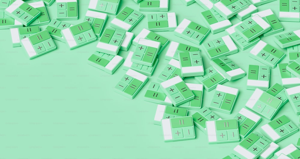 a bunch of green and white keys on a light green background