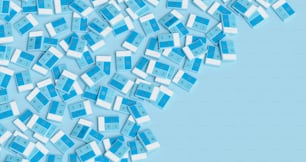 a bunch of blue and white objects on a blue background