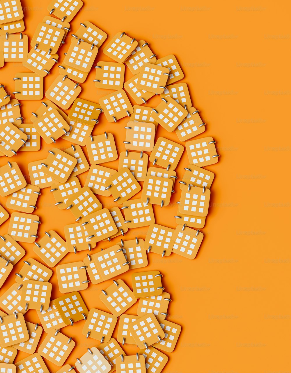 a pile of white dices on an orange background