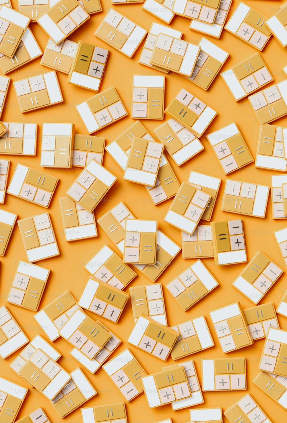 a bunch of yellow and white boxes on a yellow surface