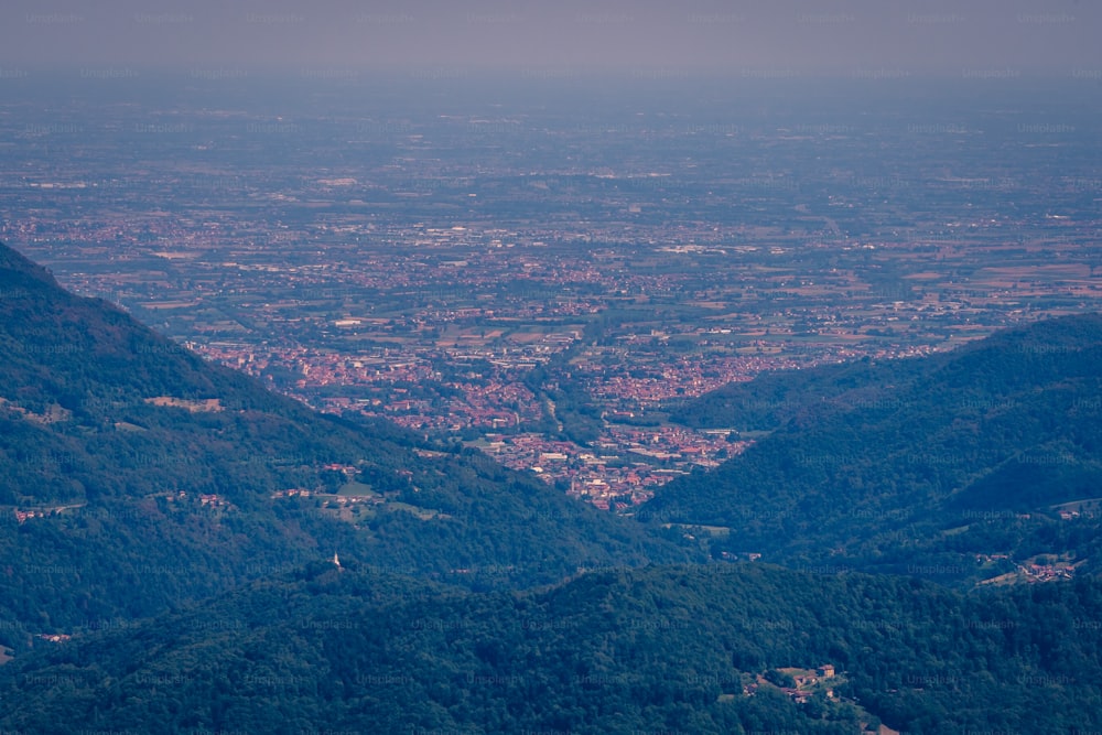 an aerial view of a city in the distance