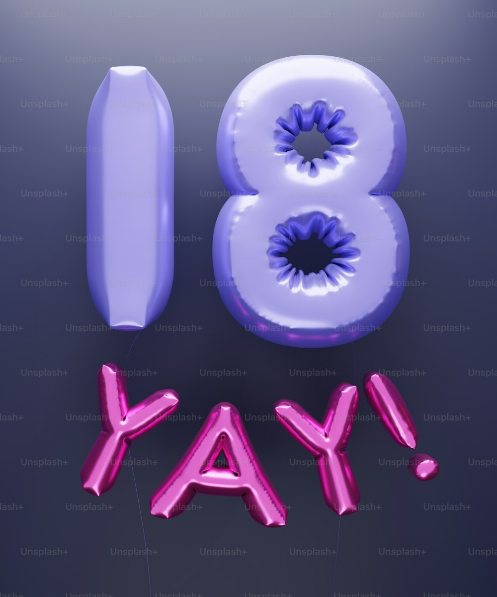 a purple balloon with the number eight on it