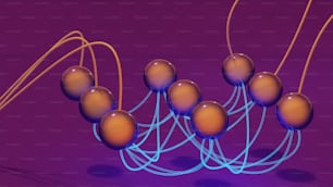 紫色の表面にあるボールの束