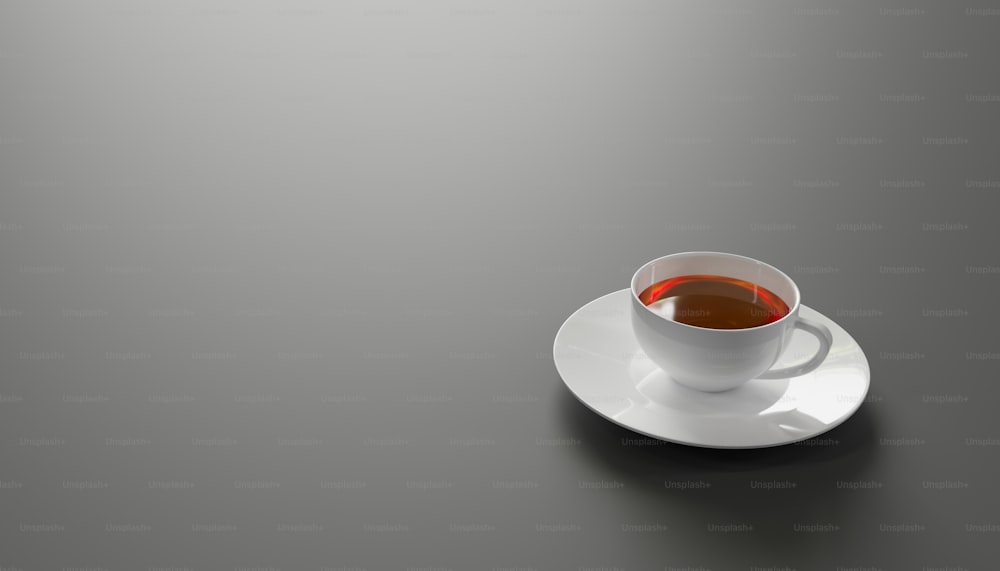 a cup of tea sits on a saucer