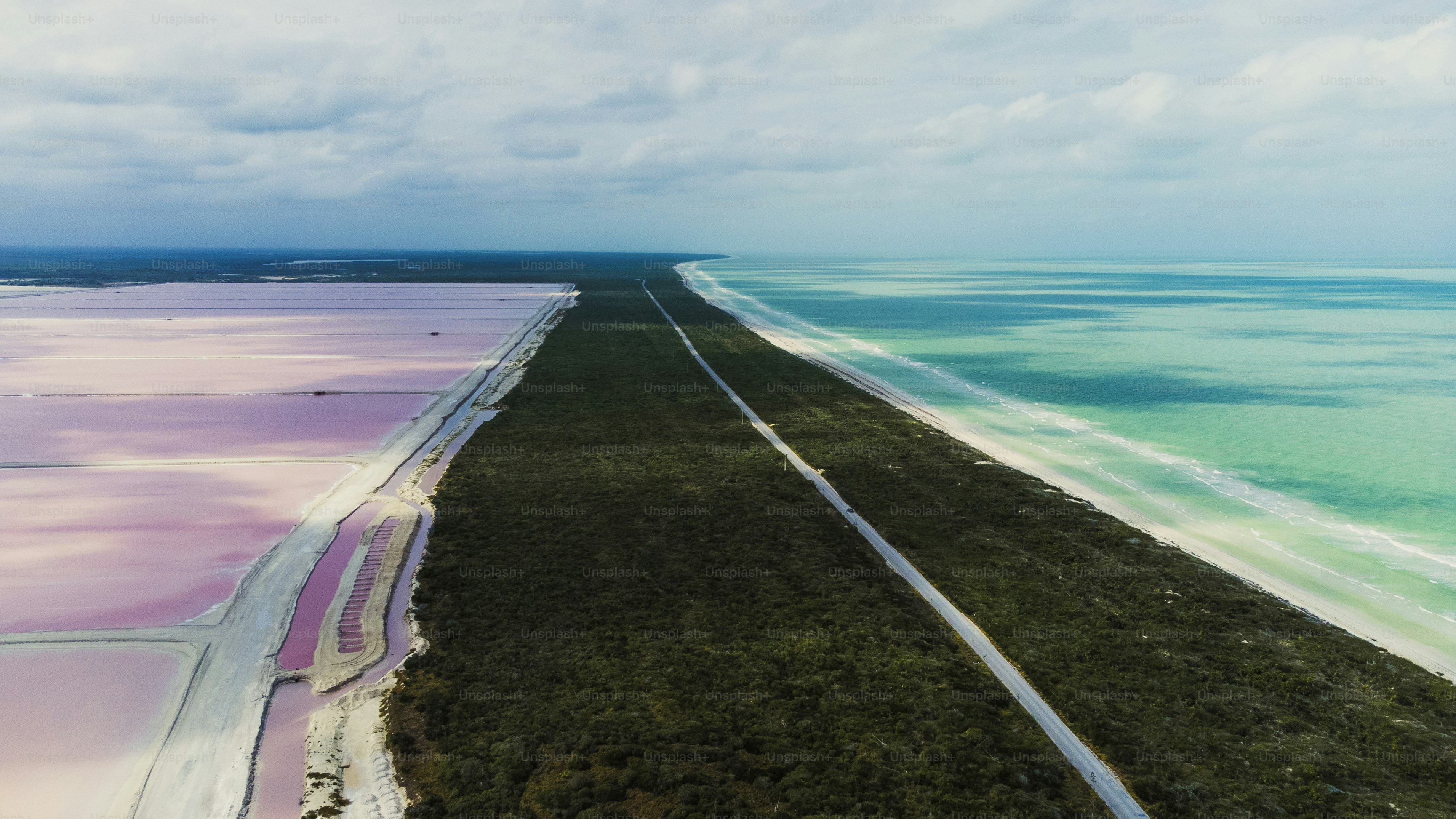 an aerial view of a beach and a body of water