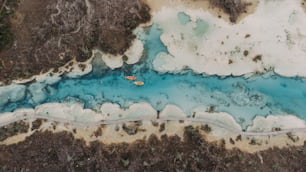 an aerial view of a body of water