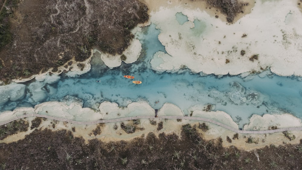 an aerial view of a body of water