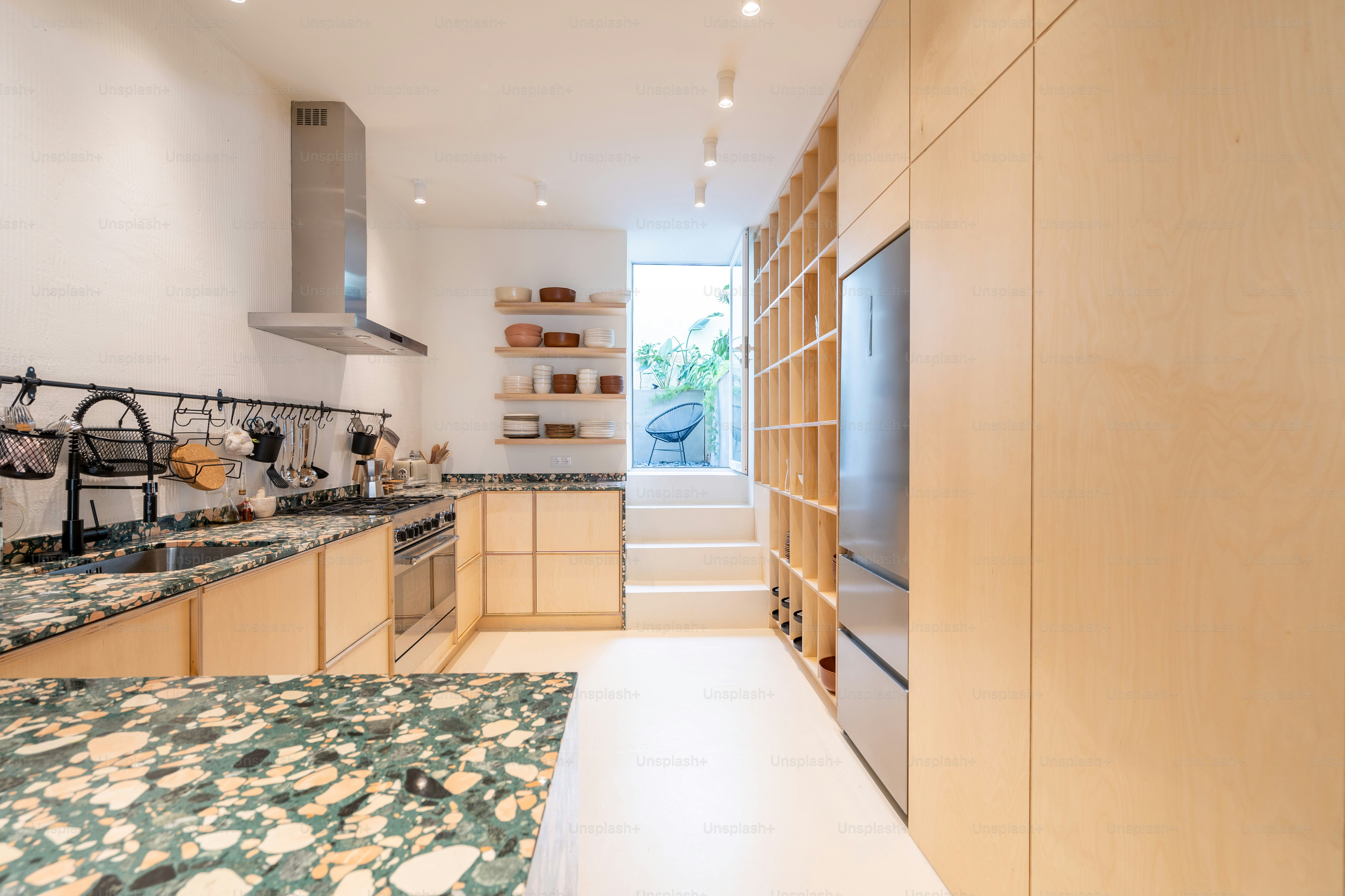 a kitchen that has a lot of counter space