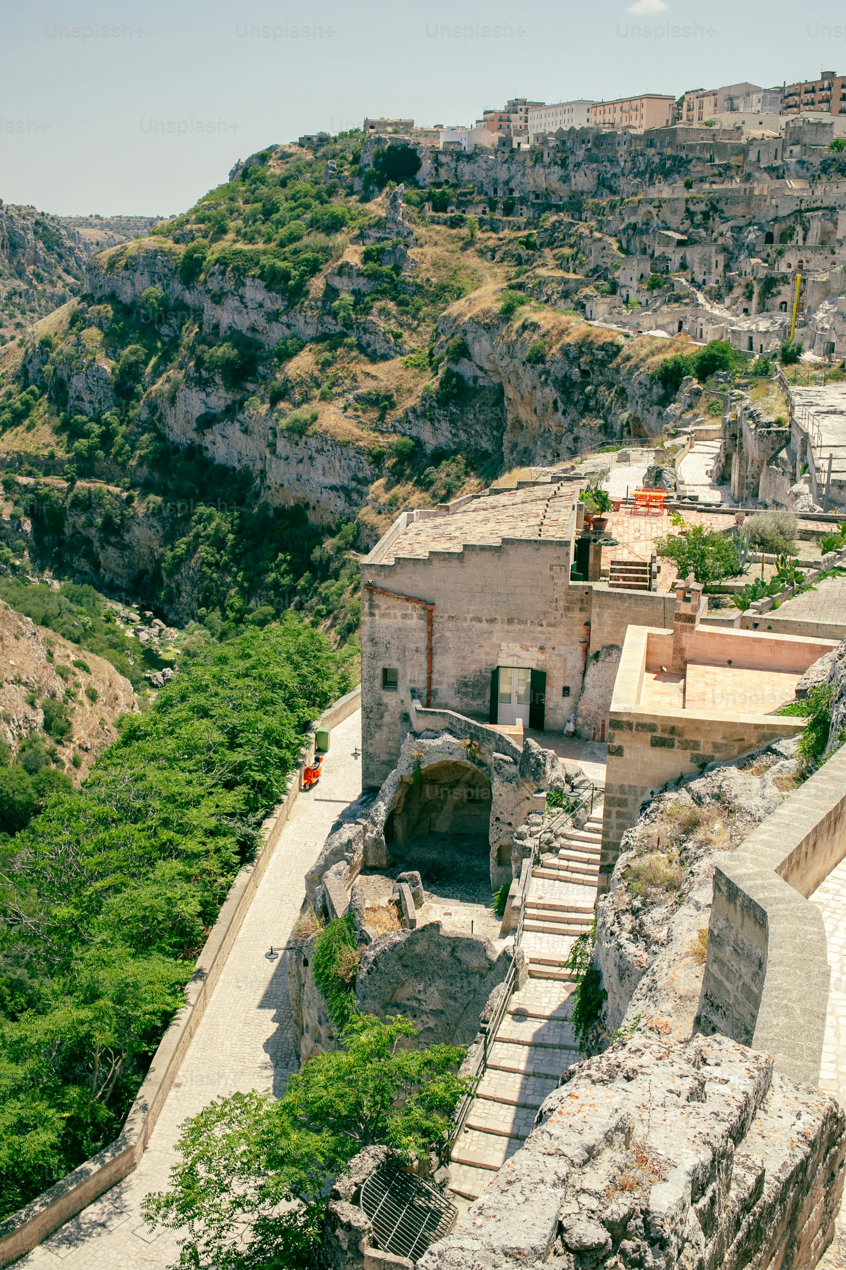 a view of a small village in the mountains