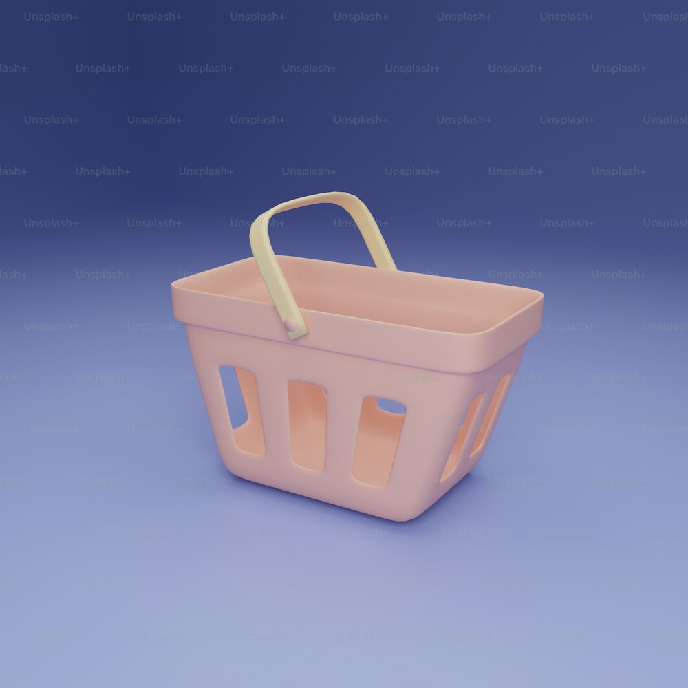 ein rosa Korb mit einem Griff auf blauem Hintergrund