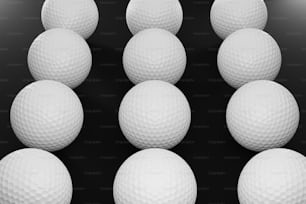 un groupe de balles de golf blanches sur fond noir