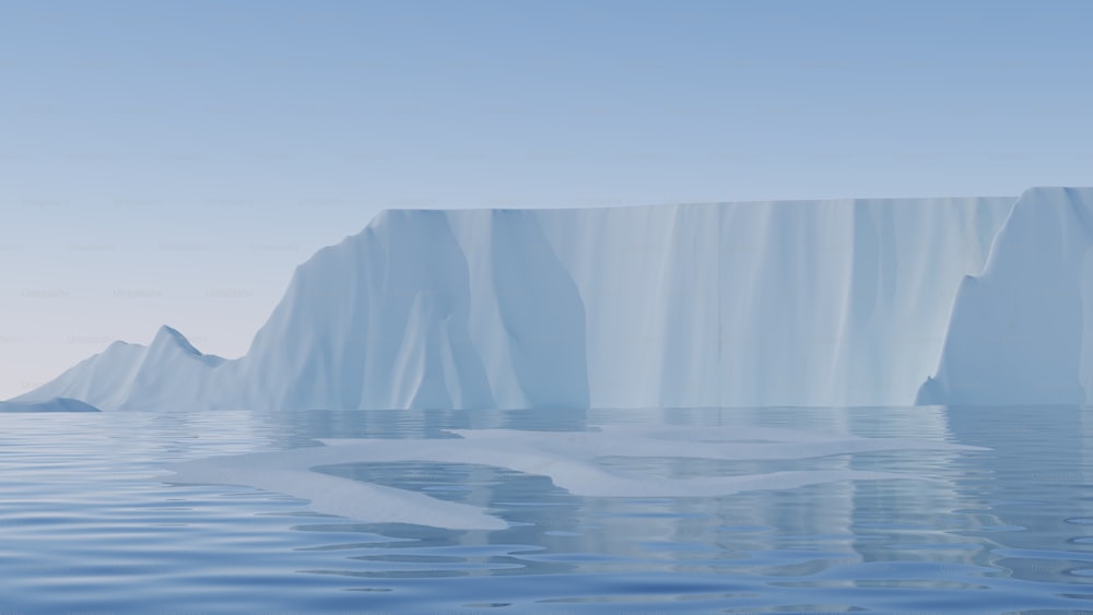 a large iceberg floating in the middle of the ocean