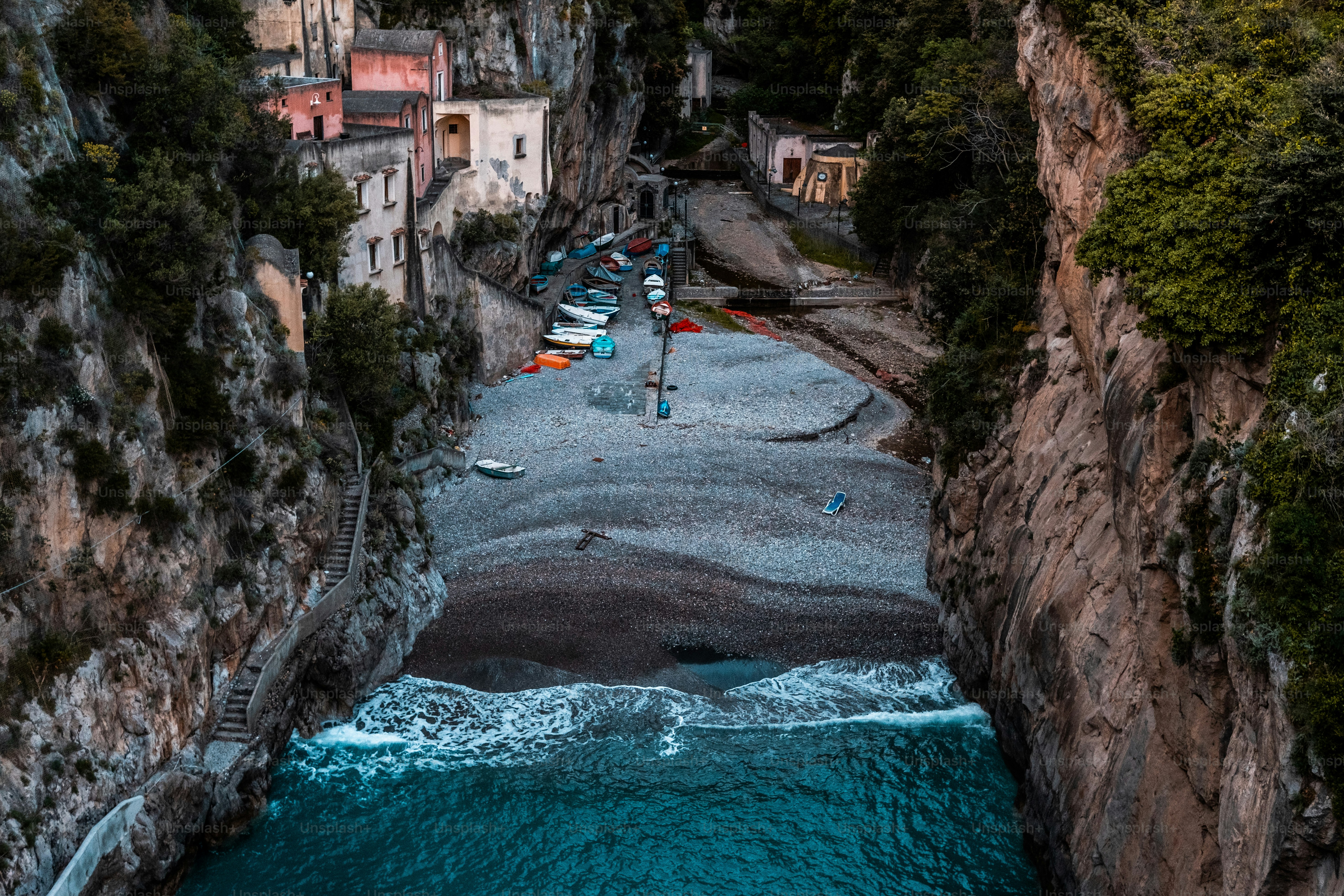 a view of a beach from a high point of view