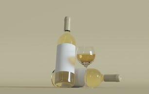 ワインのボトルとグラスワイン