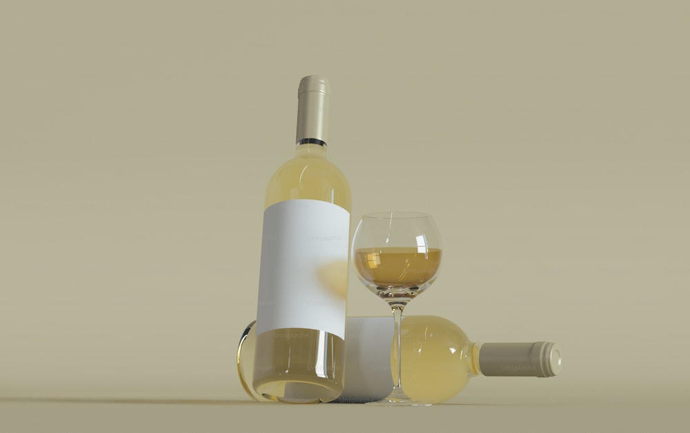 ワインのボトルとグラスワイン