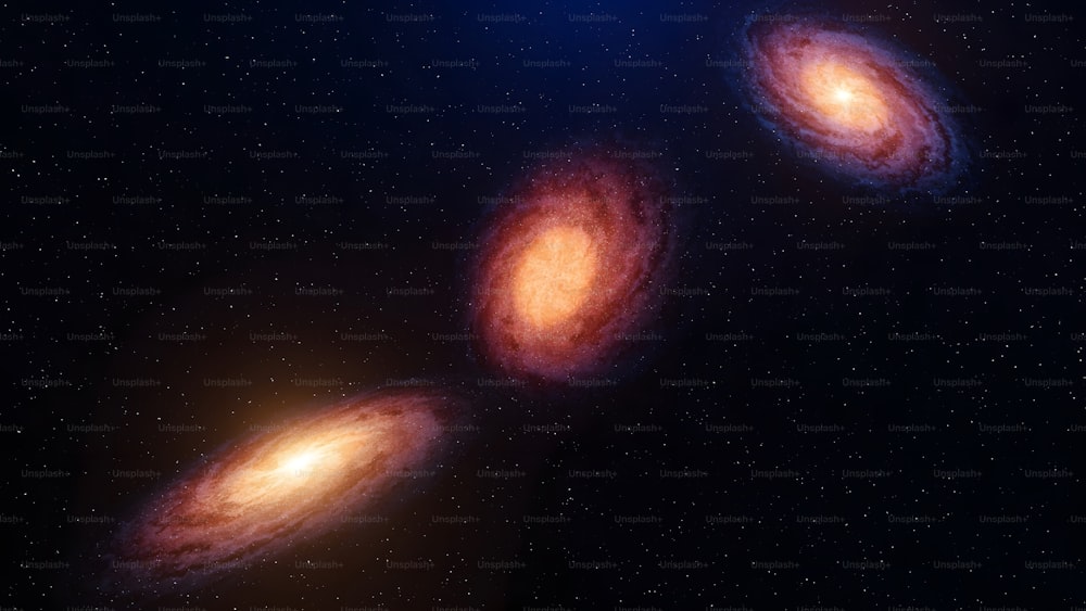 a group of three galaxy like objects in the sky