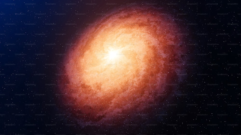 um objeto em forma de espiral laranja brilhante com estrelas no fundo