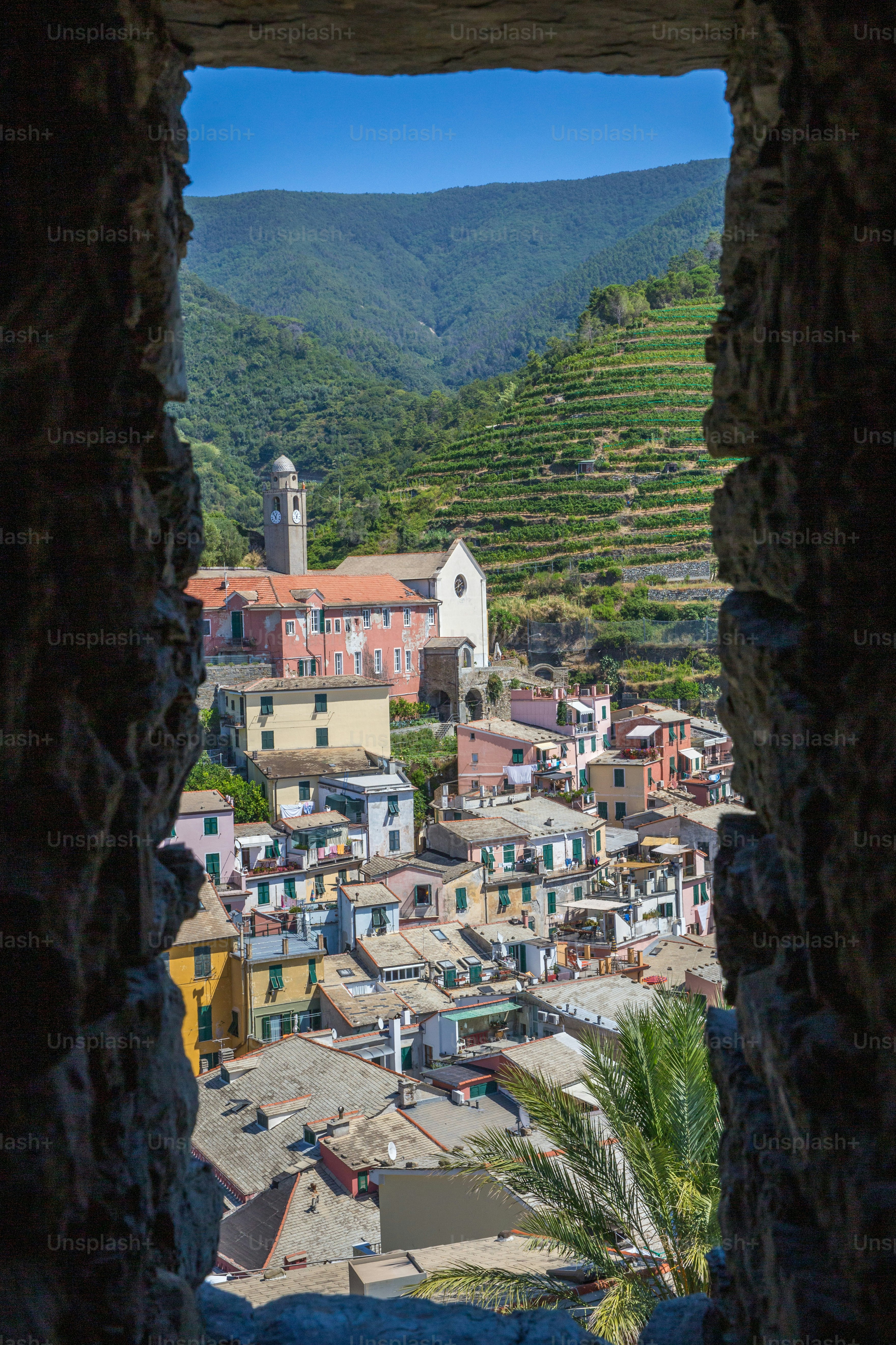 a view of a town through a window