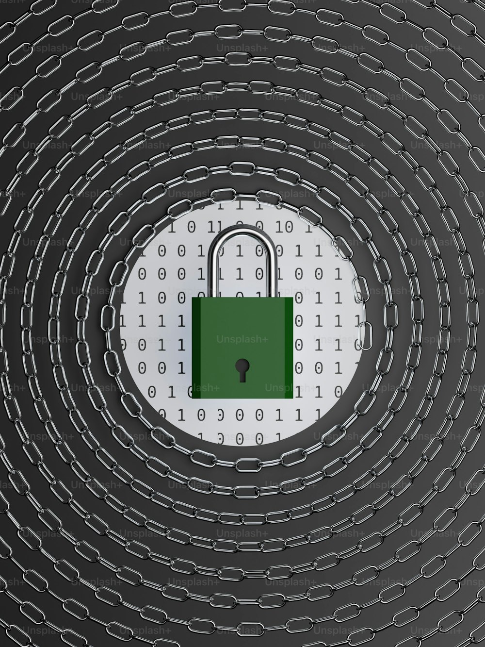 a green padlock in the middle of a black circle