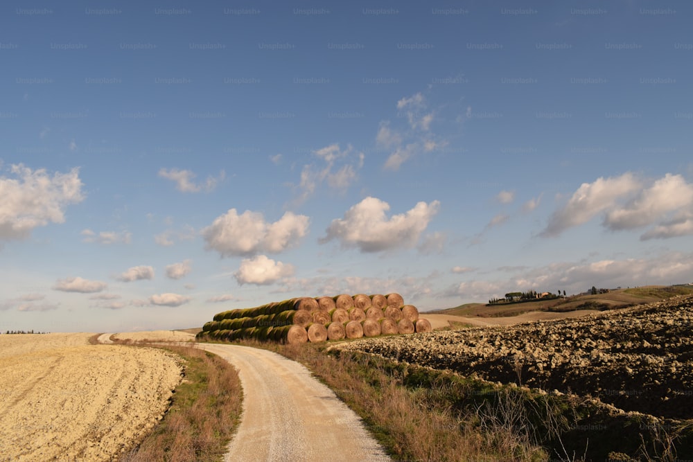 Un chemin de terre au milieu d’un champ