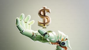 Un robot tenant un signe de dollar dans sa main