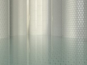 uma casa de banho com uma cortina de duche e um WC