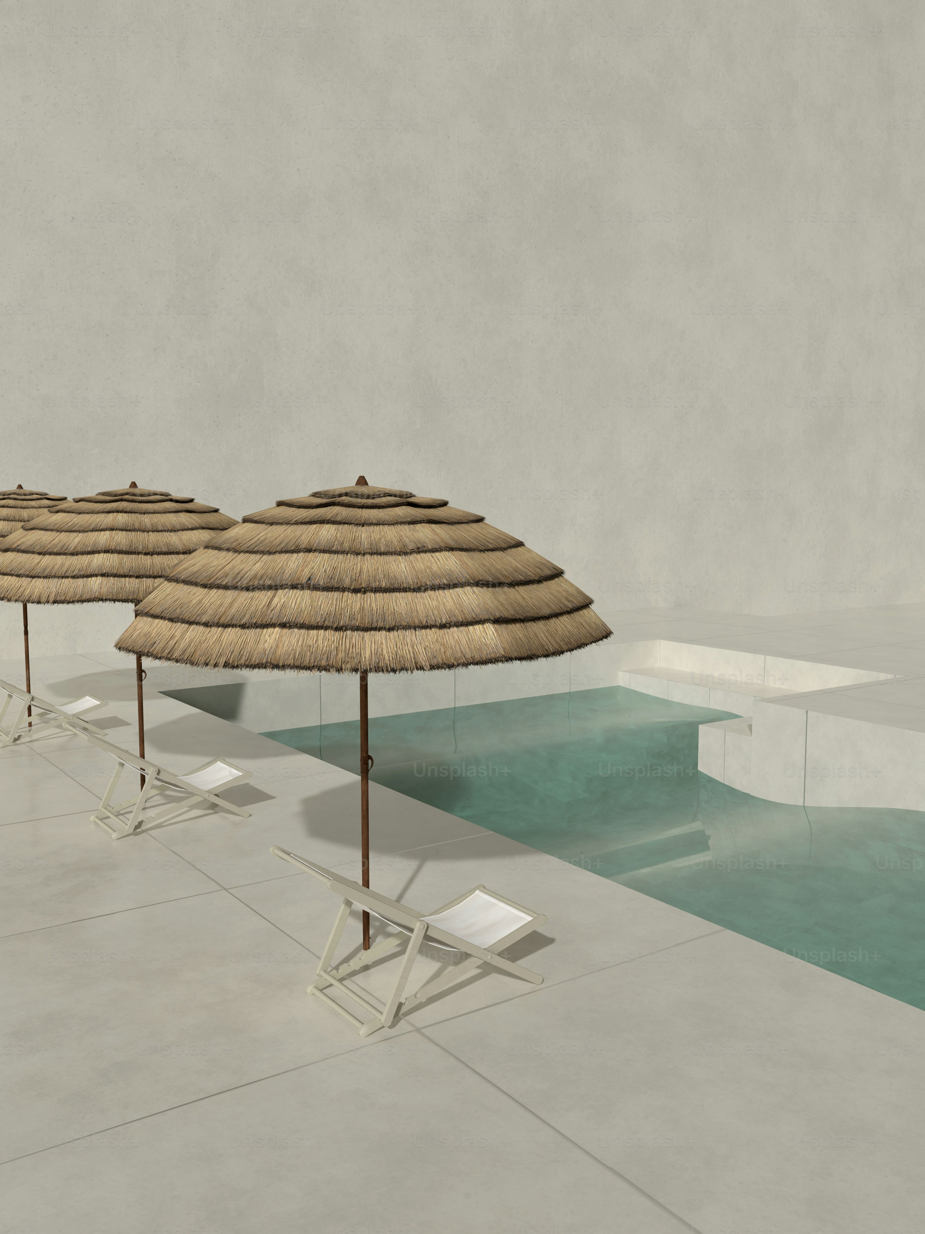 a row of umbrellas sitting next to a swimming pool