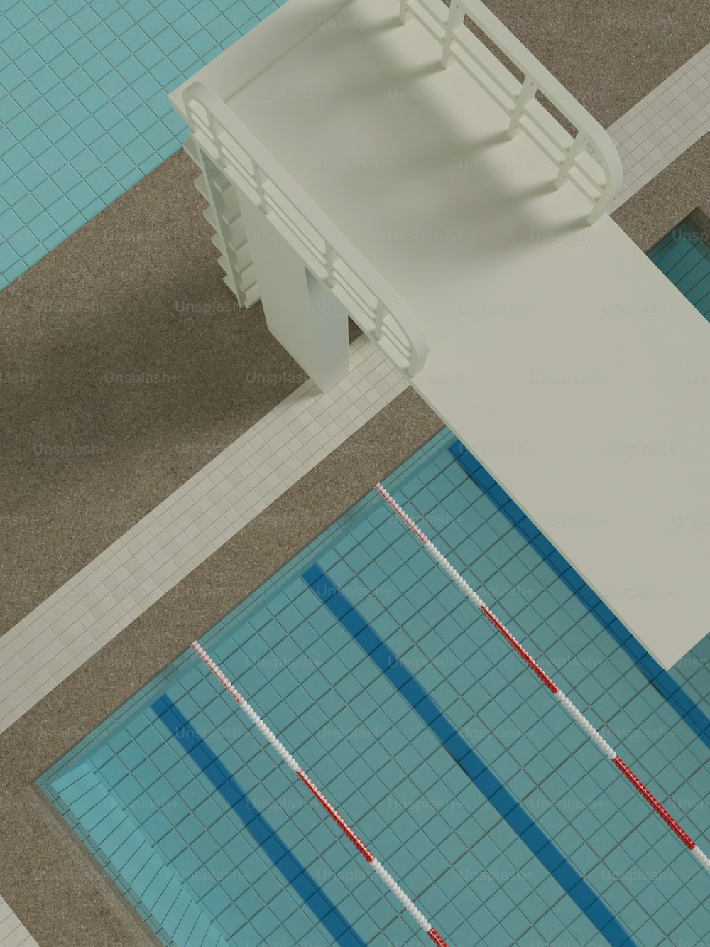 an overhead view of a swimming pool with a ladder