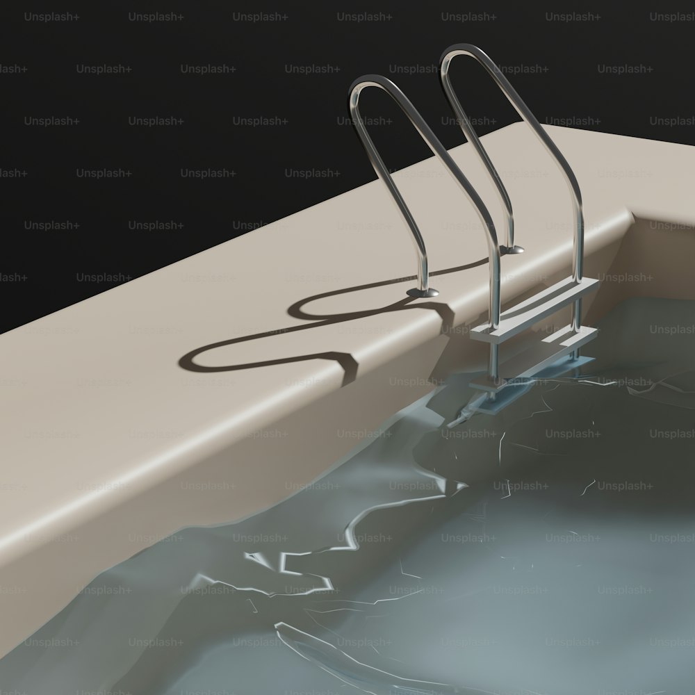 a white bath tub with a metal hand rail