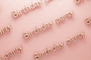 Un fondo rosa con las palabras Happy Birthday Party
